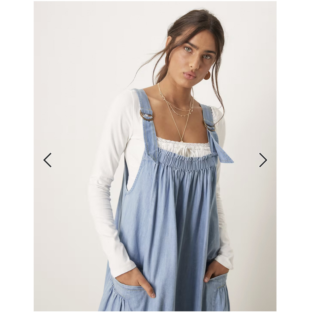 Free People Dress Medium Blue Denim Machu Barrel Relaxed Midi Boho Oversized - Picture 11 of 11